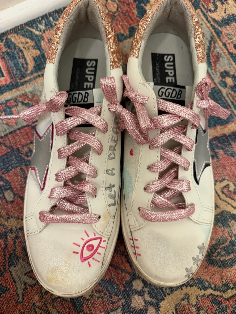 Golden Goose Women’s White Sneakers with Pink Accents